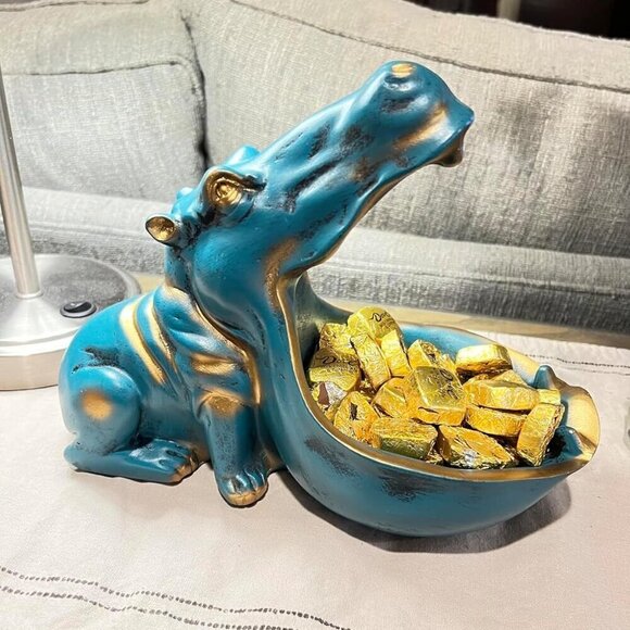Hippo Statue Home Resin Hippopotamus Figurine Fun Candy Dish Sundries Container - Picture 4 of 12